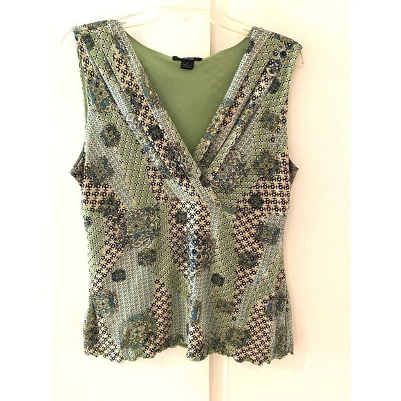 Style & Co. Green Paisley Sleeveless Top Petite Large - Picture 2 of 6